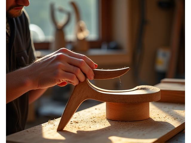 Artisan crafting a bespoke wooden chair in a sunlit workshop